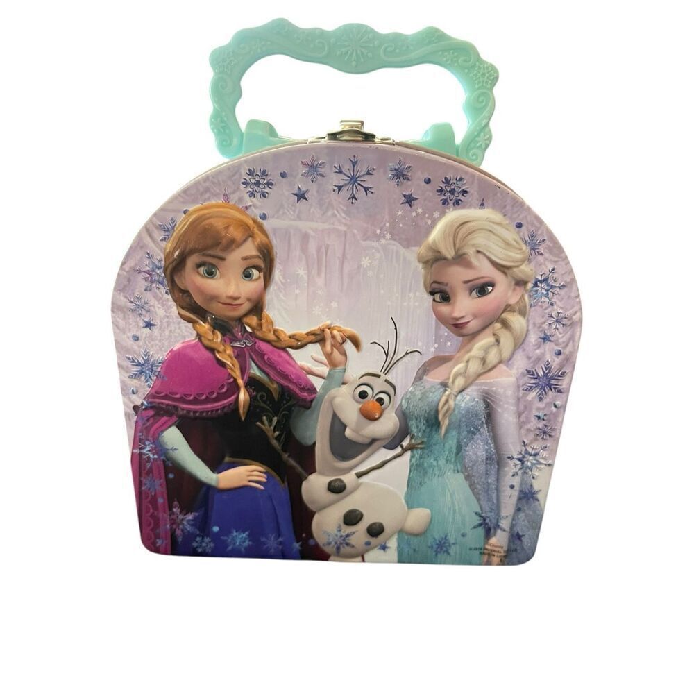 Disney Kids Purple Frozen Anna Elsa Olaf Metal Carry All Tin OS